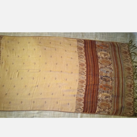 Pashmina Signed 100% Cashmere Vtg Paisley Design Reversib Scarf/Shawl 70x27" - Picture 12 of 14